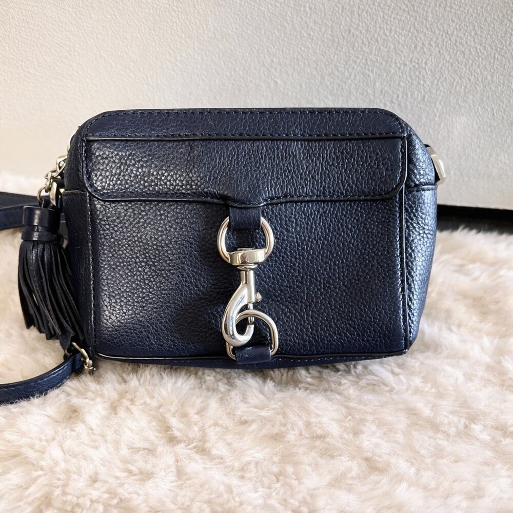 Rebecca Minkoff Mab Camera Bag Navy Blue Leather Crossbody Silver Hardware EUC - Picture 2 of 8